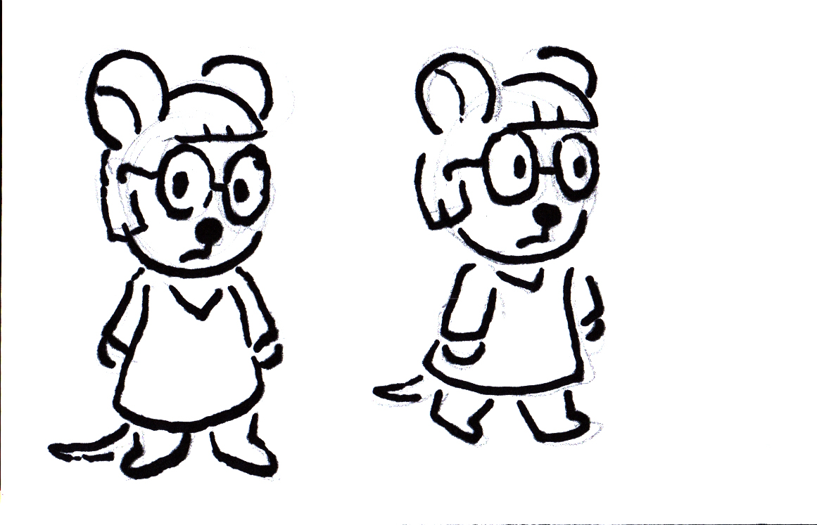 Scanned artwork of miep the mouse walking and standing still. Scanned artwork of miep the mouse walking and standing still.